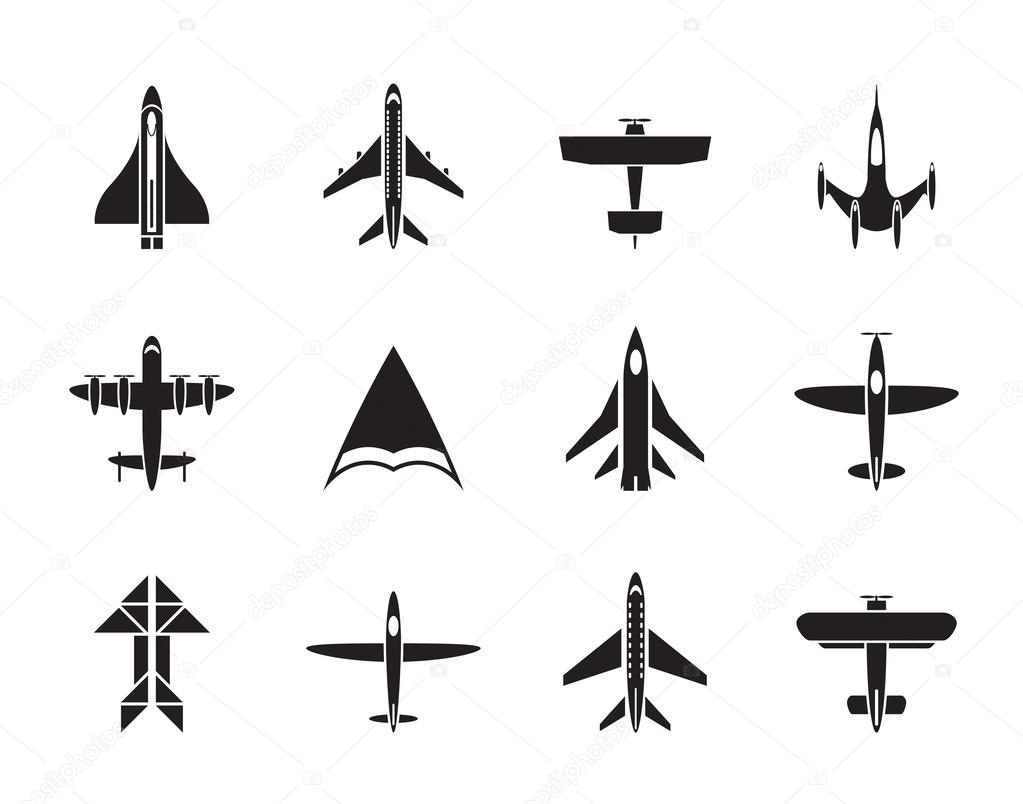 Silhouette different types of plane icons