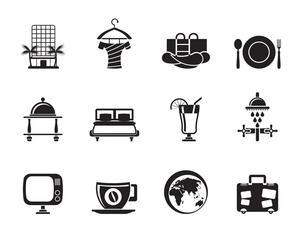 Silhouette Hotel, motel and holidays icons — Stock Vector