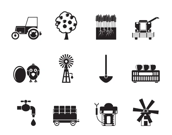 Silhouette industrie agricole et outils agricoles icônes — Image vectorielle