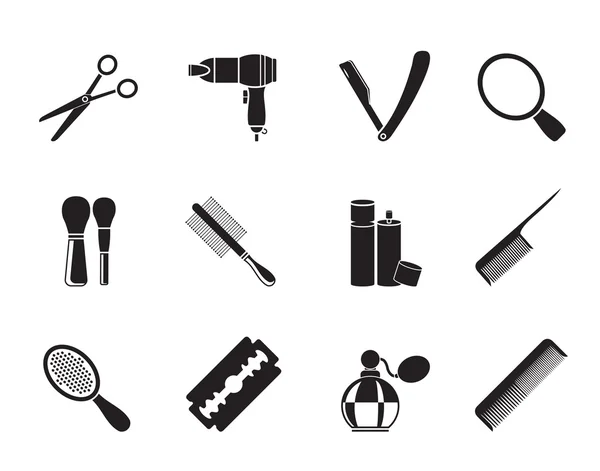 Silhouette cosmetic, make up and hairdressing icons — Stock Vector