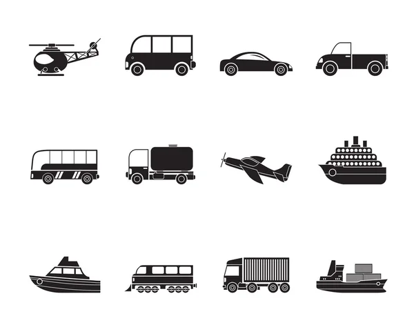 Silhouette Iconos de viaje y transporte — Vector de stock