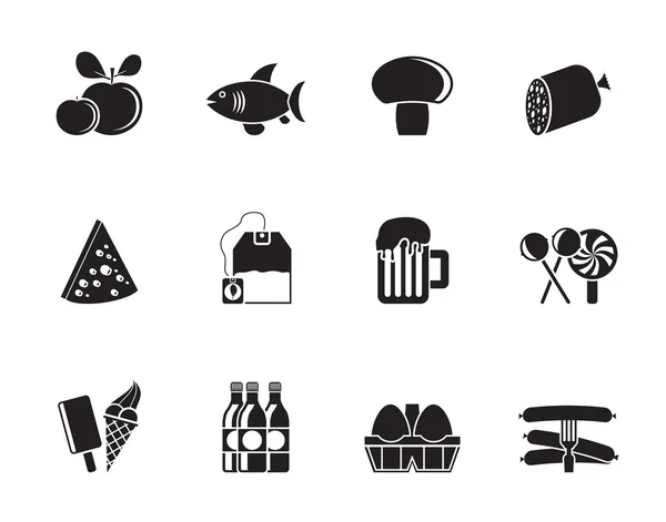Icone silhouette per cibo, bevande e negozi — Vettoriale Stock
