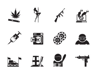 Silhouette mafia and organized criminality activity icons clipart