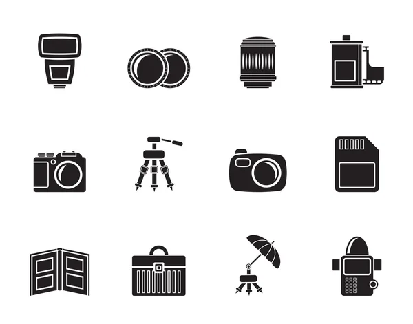 Silueta Iconos de equipos de fotografía — Archivo Imágenes Vectoriales