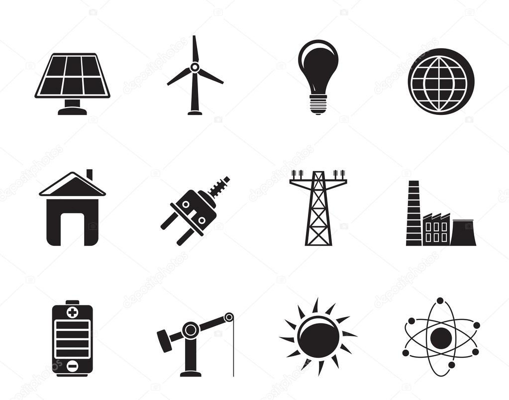 Silhouette power, energy and electricity icons