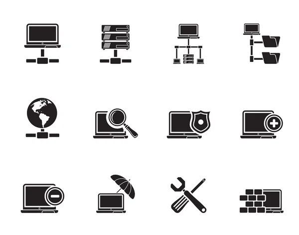 Silhouette Network, Server and Hosting icons — Stock Vector