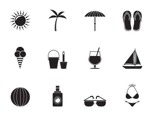 Silhouette Objets d'été, de vacances et de plage — Image vectorielle