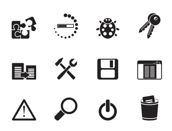 Silhouette developer, programming and application icons — Stock Vector