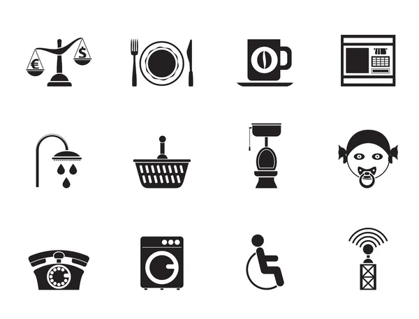 Silhouette Roadside, hotel and motel services icons — Stock Vector