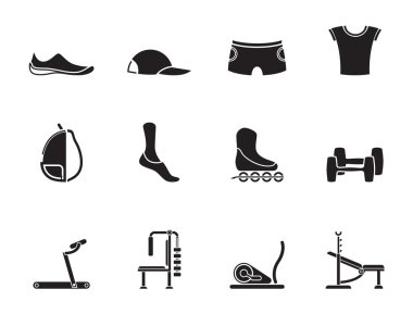 siluet simgeler nesnelerde ve spor malzemeleri