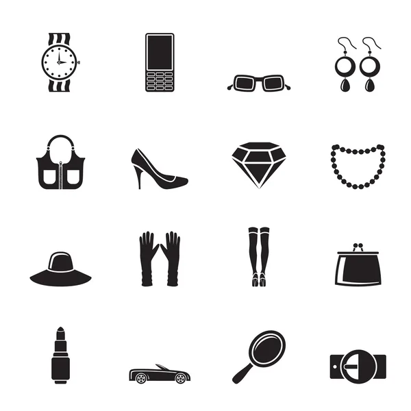 Silhouette woman and female Accessories icons — Stock Vector