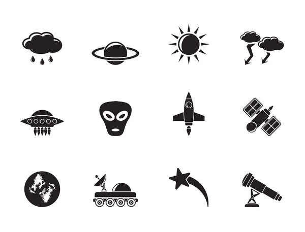 Silhouette Astronautics and Space and universe Icons — Stock Vector