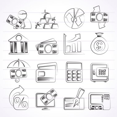 Bank, business and finance icons clipart