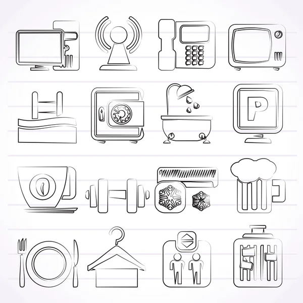 Hotel Amenities Services Icons - vector icon set — Stock Vector