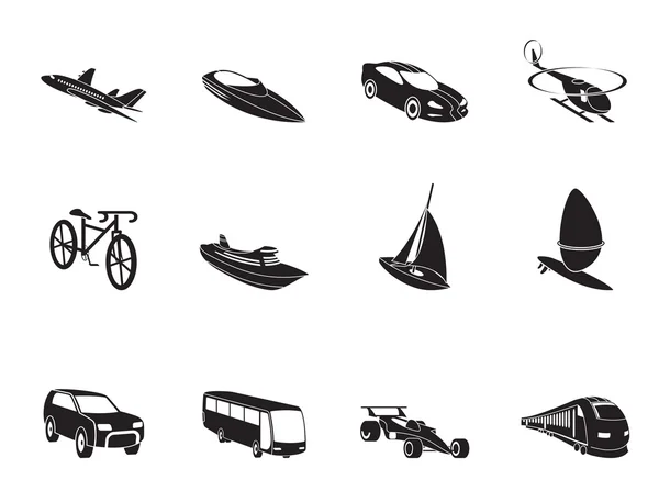 Silhouette olika slags ikoner för transport och resor — Stock vektor