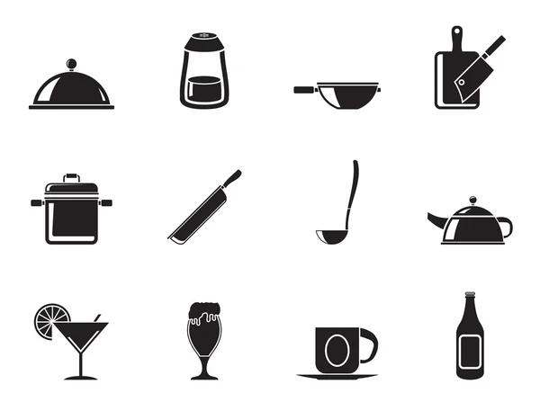 Silhouette Ristorante, caffetteria, cibo e bevande icone — Vettoriale Stock