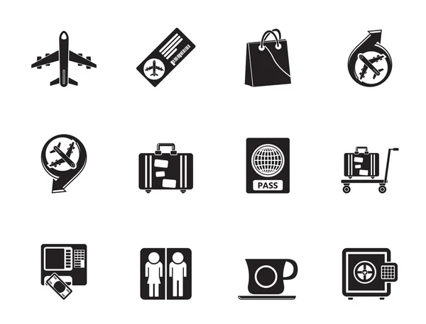 Silhouette airport, travel and transportation icons — Stock Vector