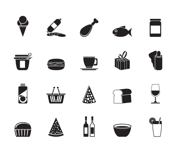 Silhouette Shop and Foods Icons — Stock Vector