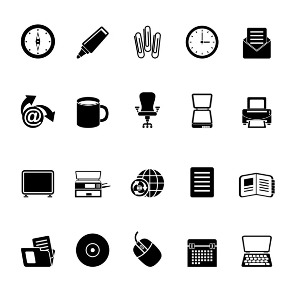 Iconos de herramientas de negocio y oficina de Silhouette — Vector de stock