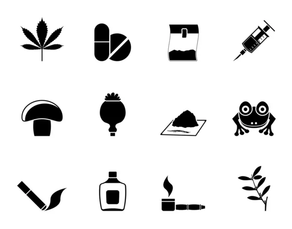 Silueta Diferentes tipos de iconos de drogas — Vector de stock