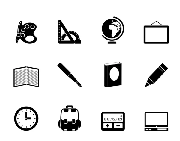 Silhouette School y los iconos de la educación — Vector de stock