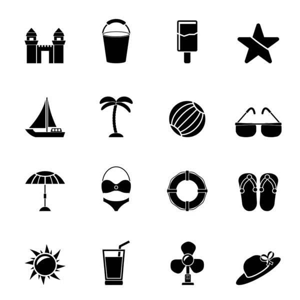 Silhouette Beach, sea and holiday icons — Stock Vector