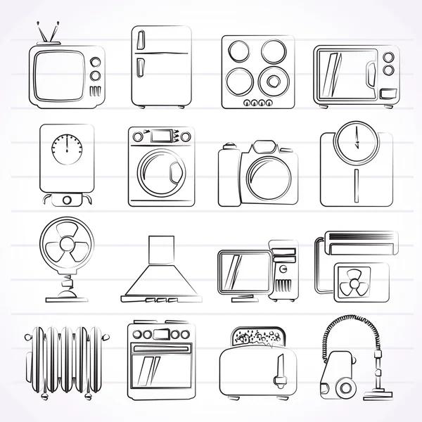 Huis apparaten en elektronica pictogrammen — Stockvector