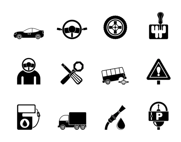 剪影汽车服务和交通图标 — 图库矢量图片