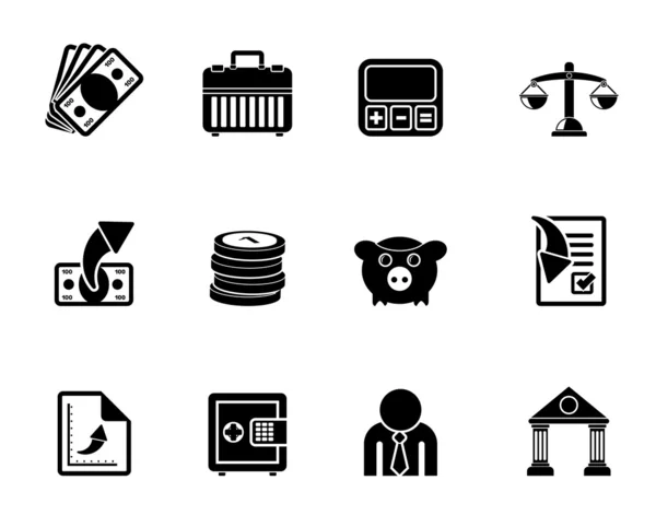 Silhouette Bank, business and finance icons — Stock Vector
