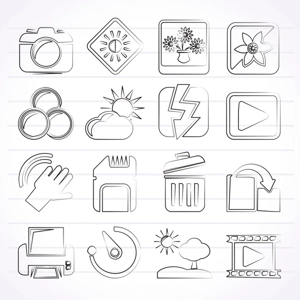 Photography and Camera Function Icons — Stock Vector