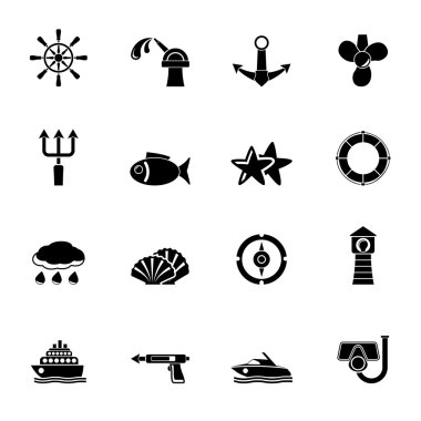 Silhouette Marine and sea icons clipart