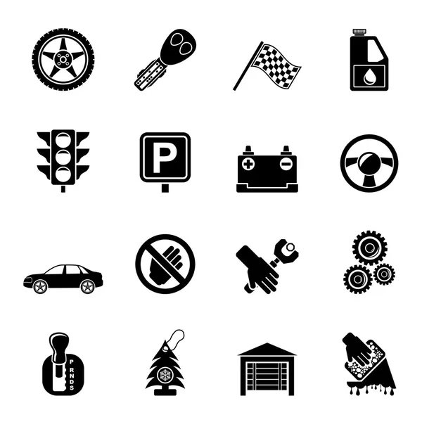 Silhouet auto en vervoer pictogrammen — Stockvector
