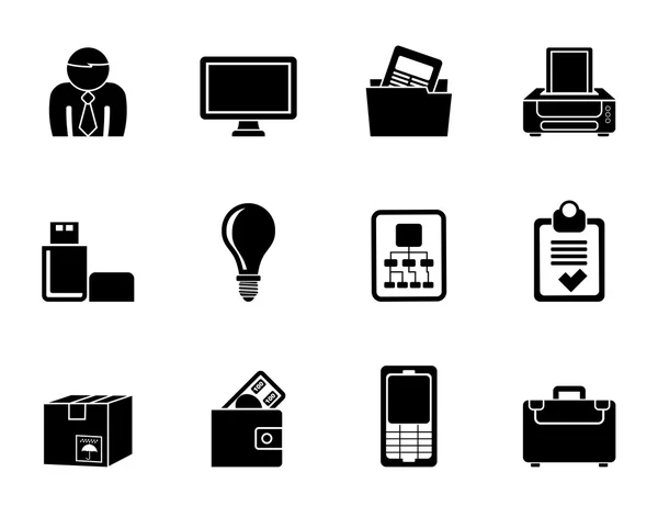 Silhouette Icônes d'équipement de bureau et d'affaires — Image vectorielle