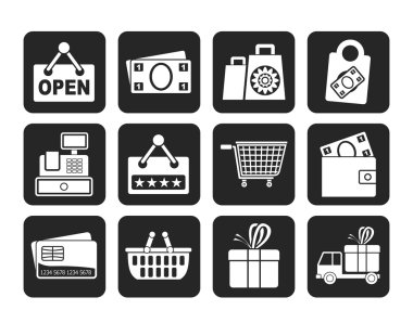 silhouet van winkelen en retail pictogrammen