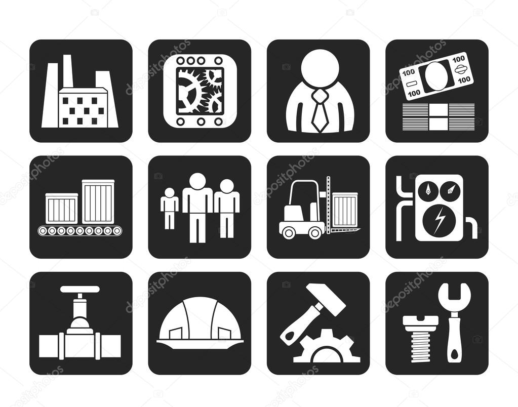 Silhouette Business, factory and mill icons