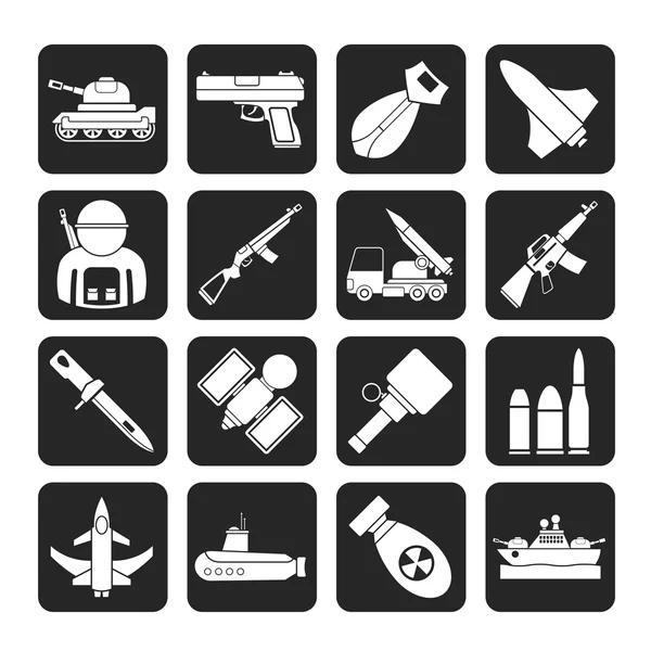 Silueta armáda, zbraně a zbraně ikony — Stockový vektor