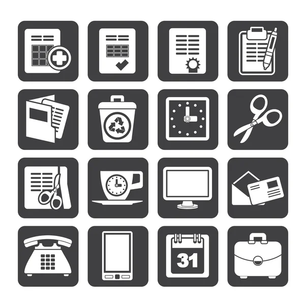 Silhouette Business and office tools icons — Stock Vector