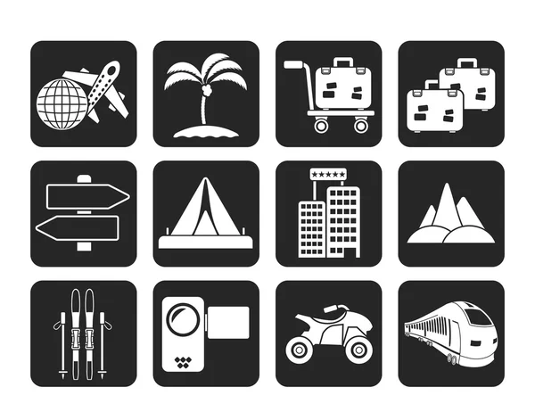 Silhouette Icone di viaggio e trasporto per le vacanze — Vettoriale Stock