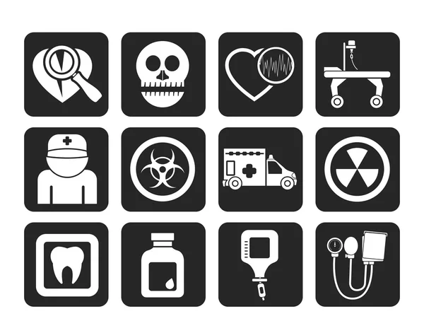 Silhouette Medicine and hospital equipment icons — Stock Vector