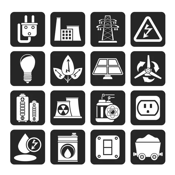 Silhouette power, energy and electricity icons — Stock Vector