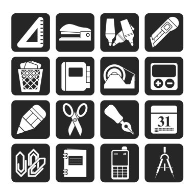 Silhouette Business and office objects icons clipart
