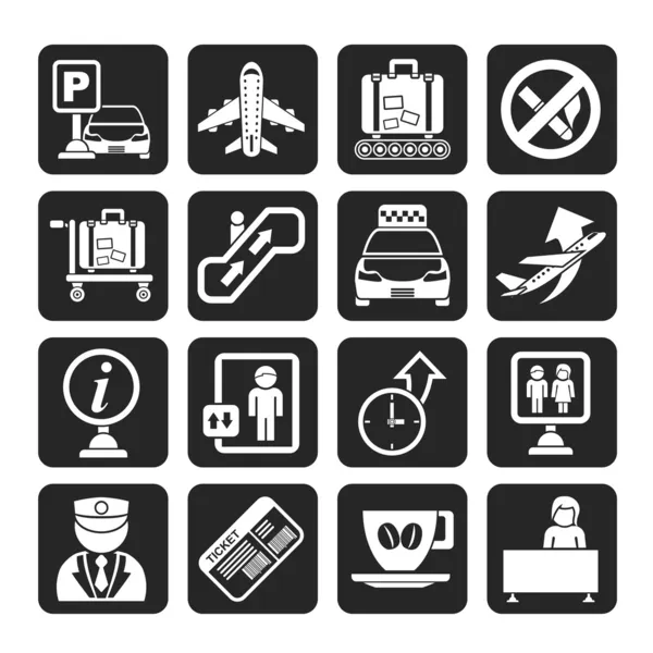 Silhouette Flughafen und Transport-Symbole — Stockvektor