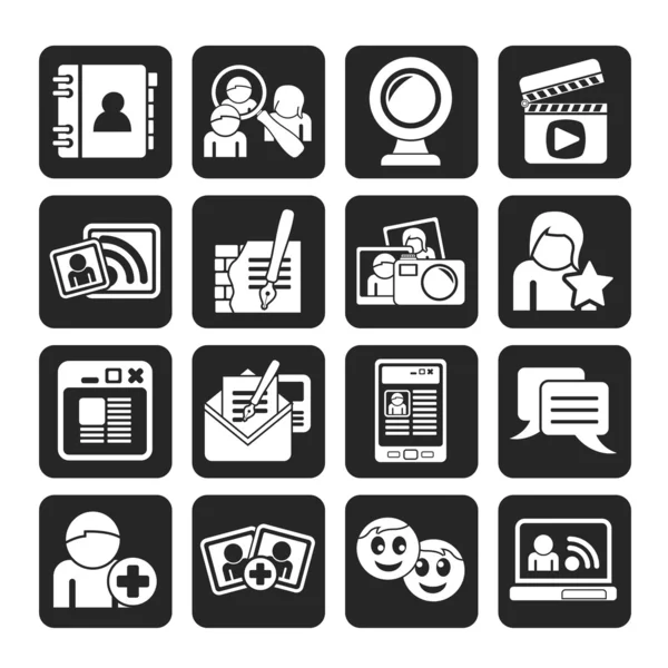 Iconos de redes sociales y comunicación Silhouette — Archivo Imágenes Vectoriales