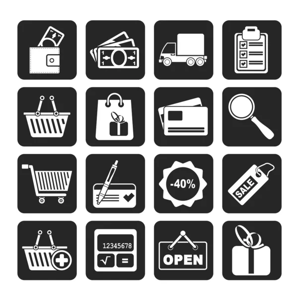 Silhouette Shopping and website icons — Stock Vector