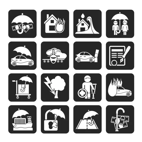 Silhouette Insurance and risk icons — Stock Illustration Silhouette Insurance and risk icons Royalty Free Stock Vectors