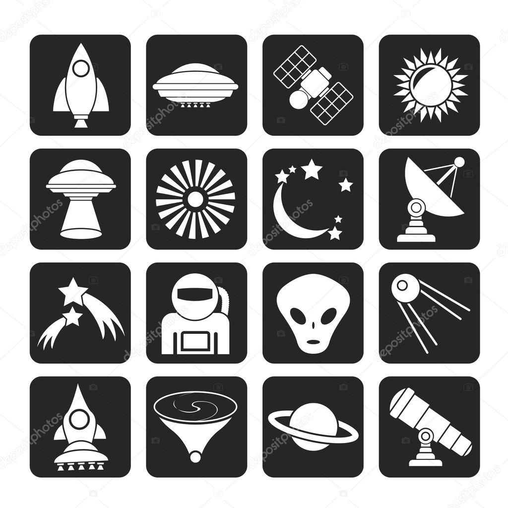 Silhouette astronautics, space and universe icons