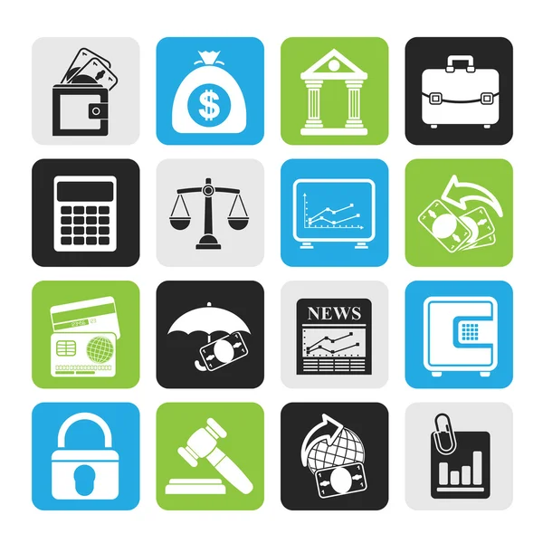 Silhouette Business, finance and bank icons — Stock Vector