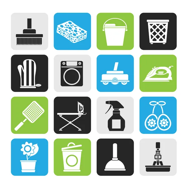 Silhouette Household objects and tools icons — Stock Vector