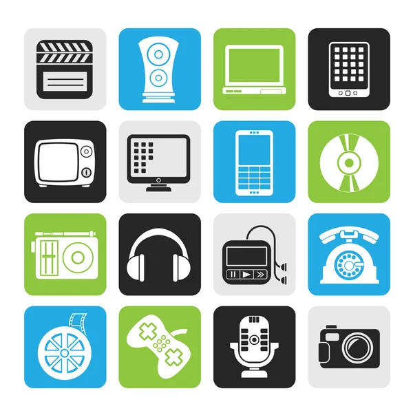 Silhouette multimedia and technology icons — Stock Vector