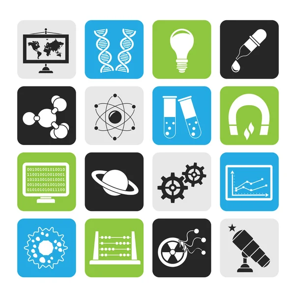 Silhouette science, research and education Icons — Stock Vector